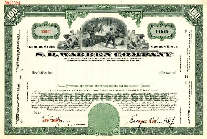 S.D. Warren Co. - Stock Certificate