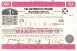 Southern New England Telephone Co. - $1,000 Specimen Bond