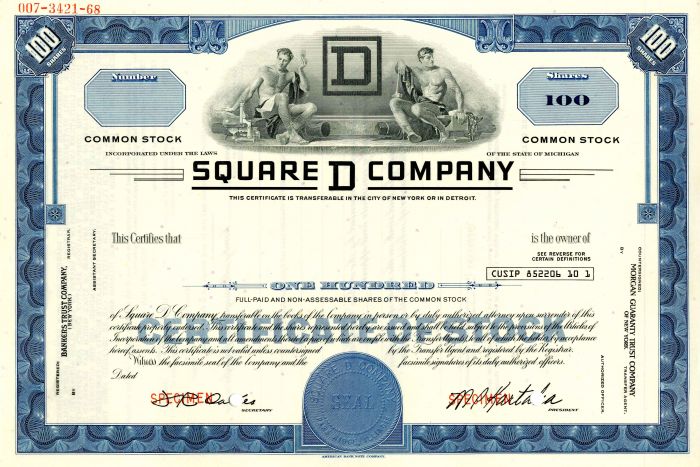 Square D Co. - Stock Certificate