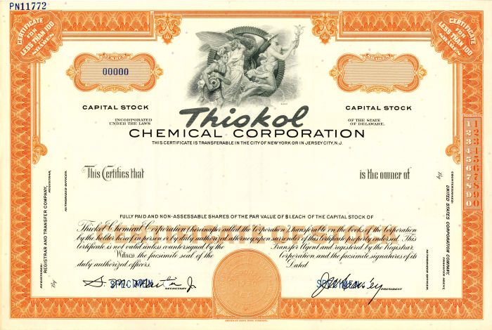 Thiokol Chemical Corporation - Stock Certificate