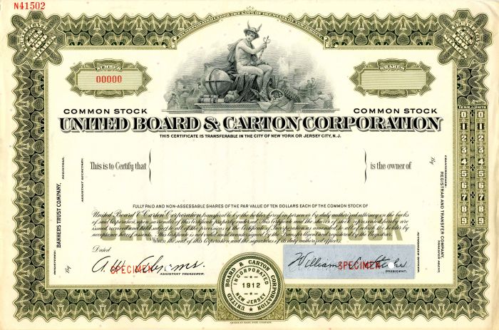 United Board and Carton Corporation - Stock Certificate