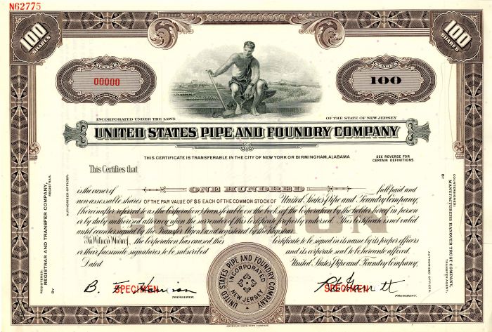 United States Pipe and Foundry Co. - Stock Certificate