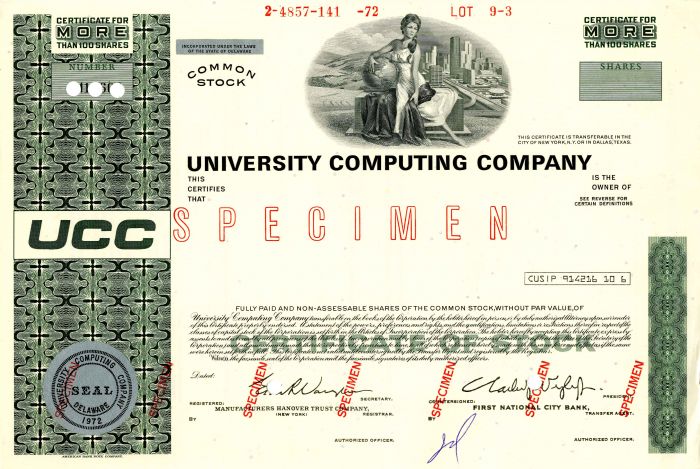 University Computing Co. - Stock Certificate