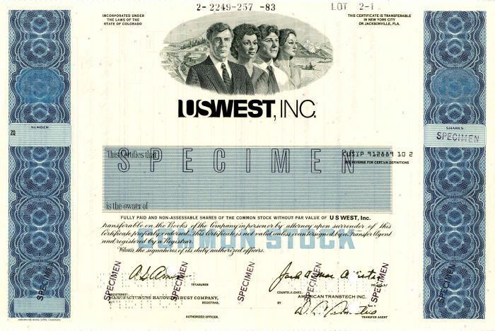 US West, Inc. - Specimen Stock Certificate