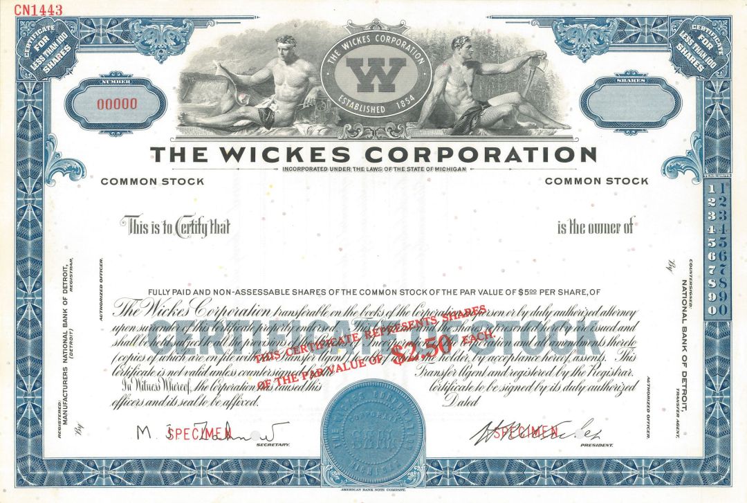 Wickes Corporation - Specimen Stock Certificate