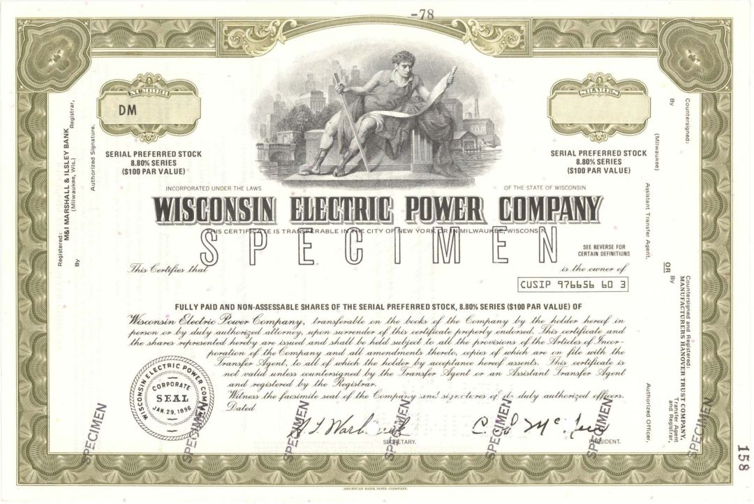 Wisconsin Electric Power Co. - Specimen Stock Certificate