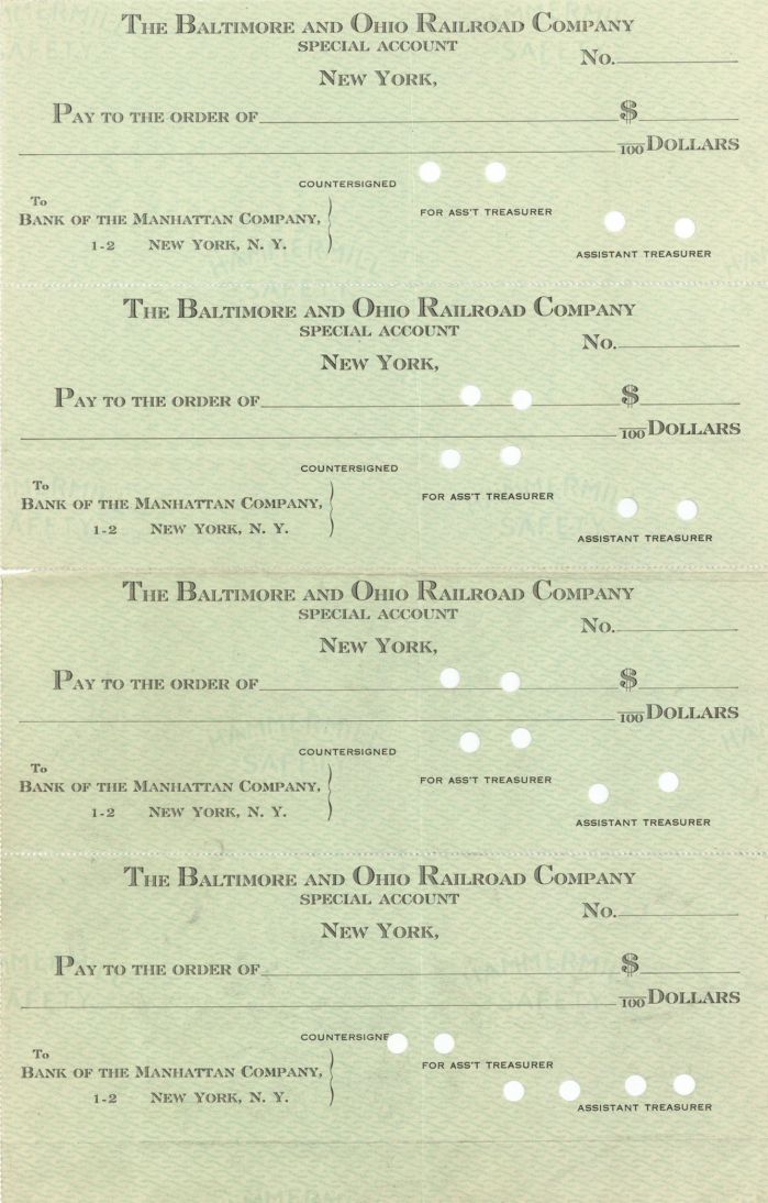 Baltimore and Ohio Railroad Co. - Specimen Checks