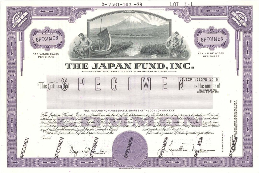 Japan Fund, Inc. - Specimen Stock Certificate