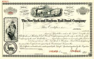 New York and Harlem Rail Road Co. - Railway Stock Certificate