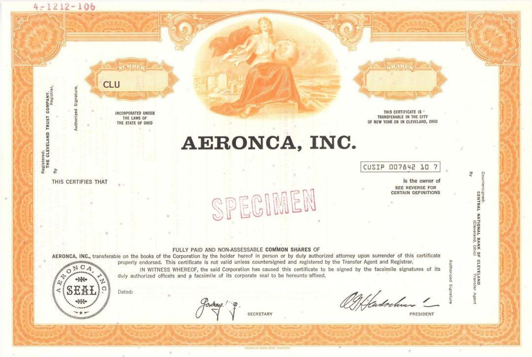 Aeronca, Inc. - Specimen Stock Certificate