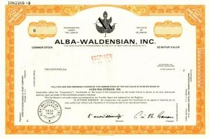 Alba-Waldensian, Inc. - Specimen Stock Certificate
