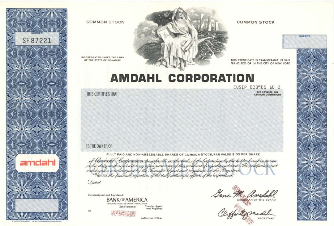 Amdahl Corporation - Specimen Stock Certificate