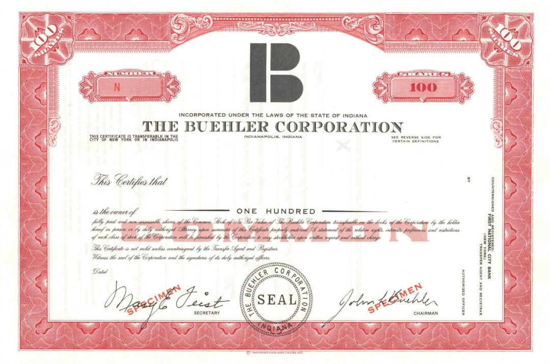 Buehler Corporation - Specimen Stock Certificate