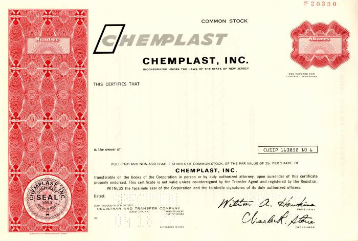 Chemplast, Inc. - Specimen Stock Certificate