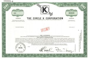 Circle K Corporation - Specimen Stock Certificate - Circle K Stores, Inc.