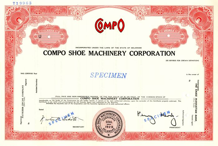 Compo Shoe Machinery Corporation - Specimen Stock