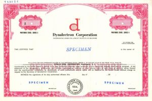 Dynalectron Corporation - Specimen Stock Certificate