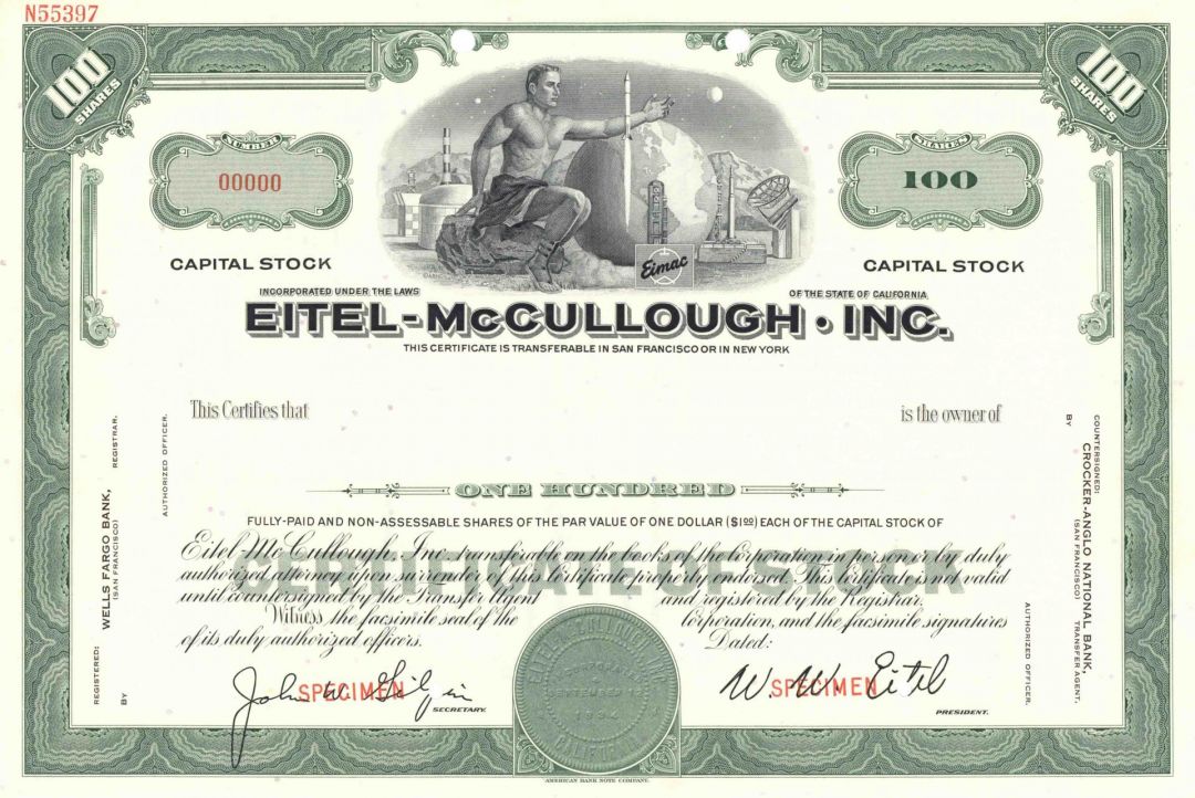 Eitel-McCullough, Inc. - Specimen Stock Certificate