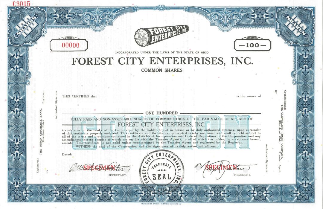 Forest City Enterprises, Inc. - Specimen Stock Certificate