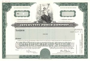 Interstate Power Co. - Specimen Stock Certificate