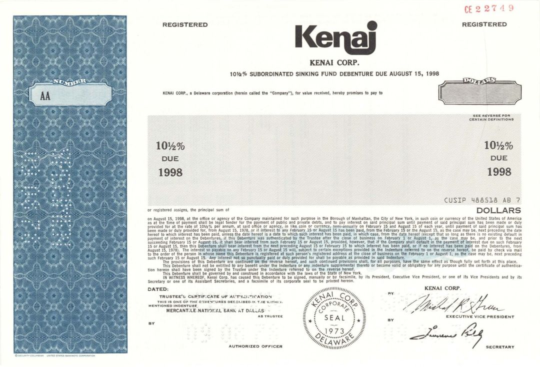 Kenai Corp. - Specimen Bond