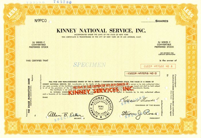 Kinney National Service, Inc. - Specimen Stock Certificate