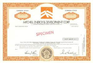 Mitchell Energy and Development Corp. - Specimen Stock Certificate - George P. Mitchell