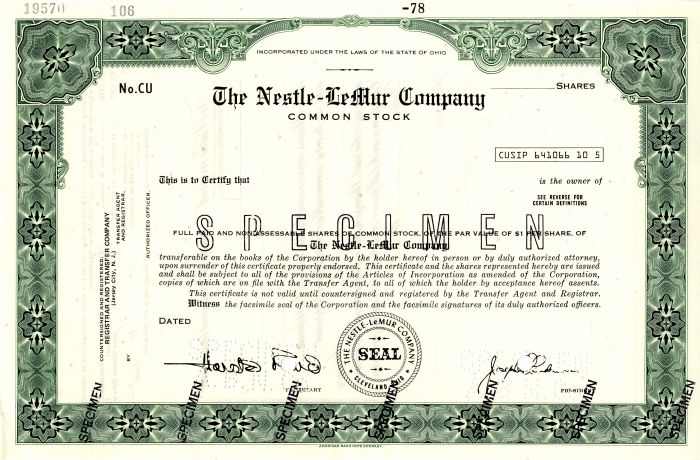 Nestle-LeMur Co. - Stock Certificate