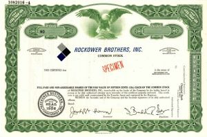 Rockower Brothers, Inc. - Specimen Stock Certificate