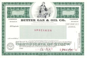 Buttes Gas and Oil Co. - Specimen Stock Certificate