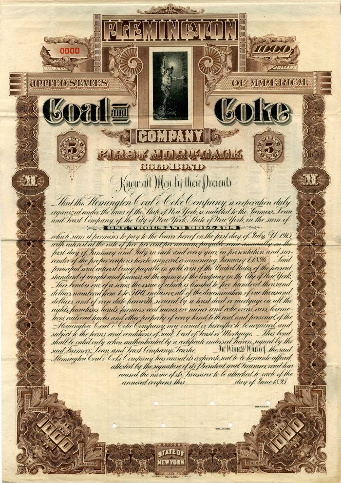 Flemington Coal and Coke Co. - $1,000 Specimen Bond