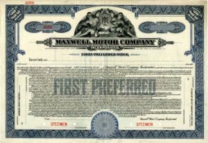 Maxwell Motor Co. Incorporated - Specimen Stock Certificate