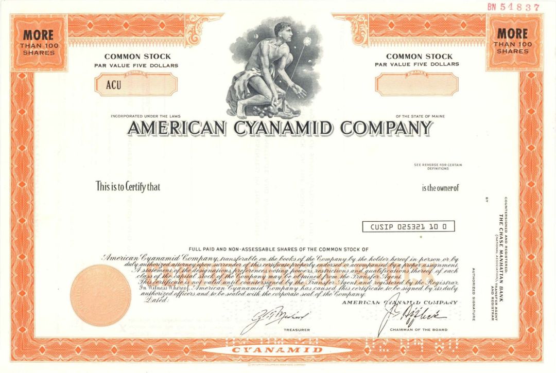 American Cyanamid Co. - Specimen Stock Certificate