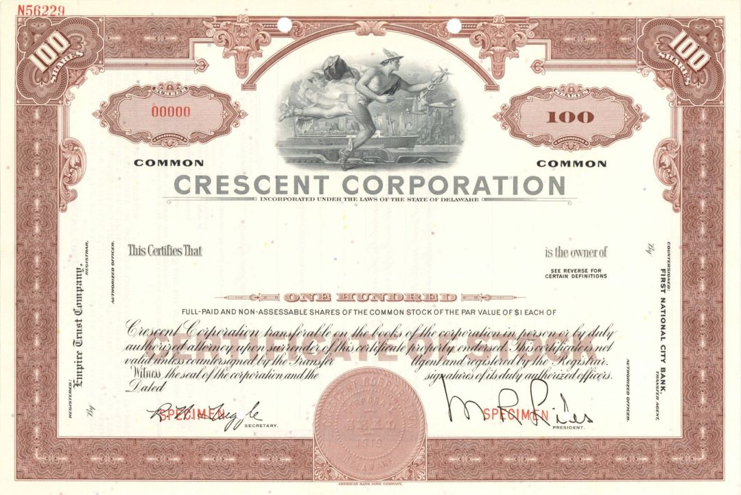 Crescent Corp. - 1919 Specimen Stock Certificate