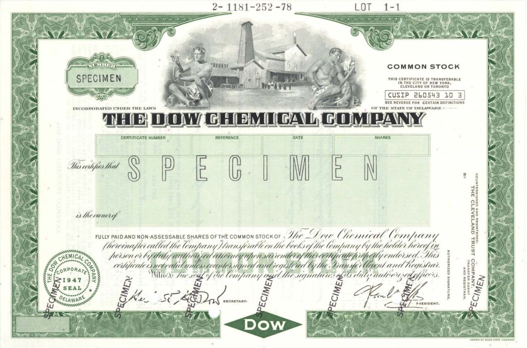 Dow Chemical Co. - Specimen Stocks and Bonds