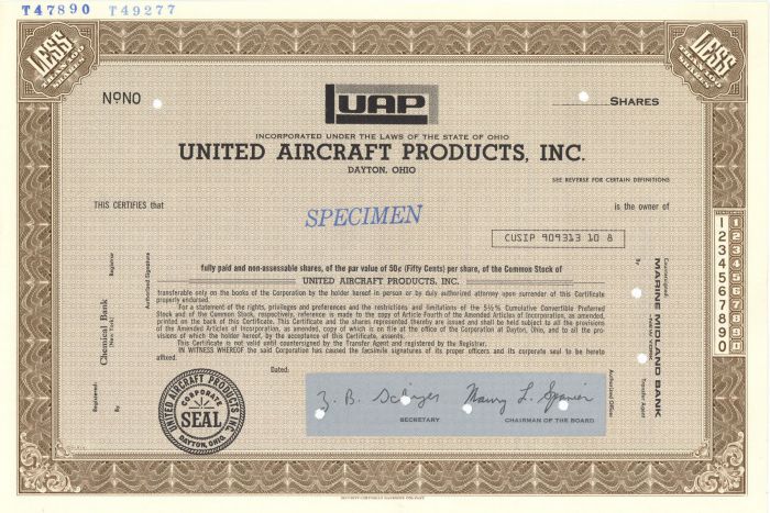 United Aircraft Products, Inc. - Specimen Stock