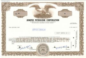 Juniper Petroleum Corp. - Specimen Stock Certificate