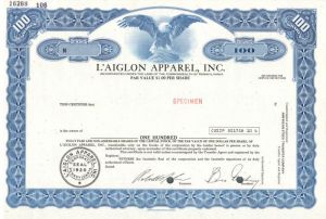 L'aiglon Apparel, Inc. - Specimen Stock Certificate