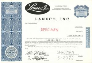 Laneco, Inc. - Specimen Stock Certificate