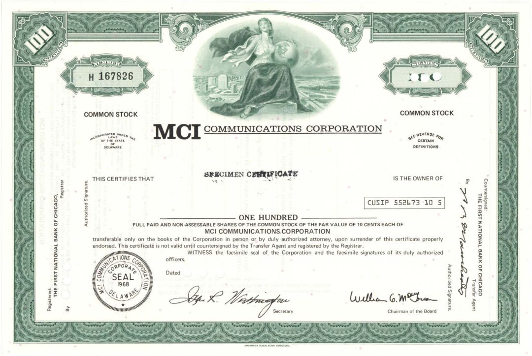 MCI Communications Corp. - Specimen Stock Certificate