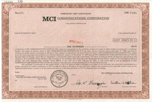 MCI Communications Corporation - 1970's dated Specimen Stock Certificate