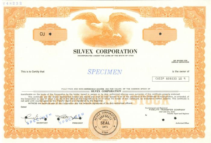 Silvex Corporation - Specimen Stock Certificate