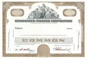 Studebaker-Packard Corporation - Automotive Specimen Stock Certificate - Famous Car Maker