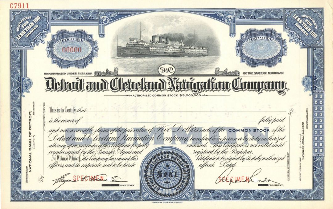Detroit and Cleveland Navigation Co. - Specimen Stock