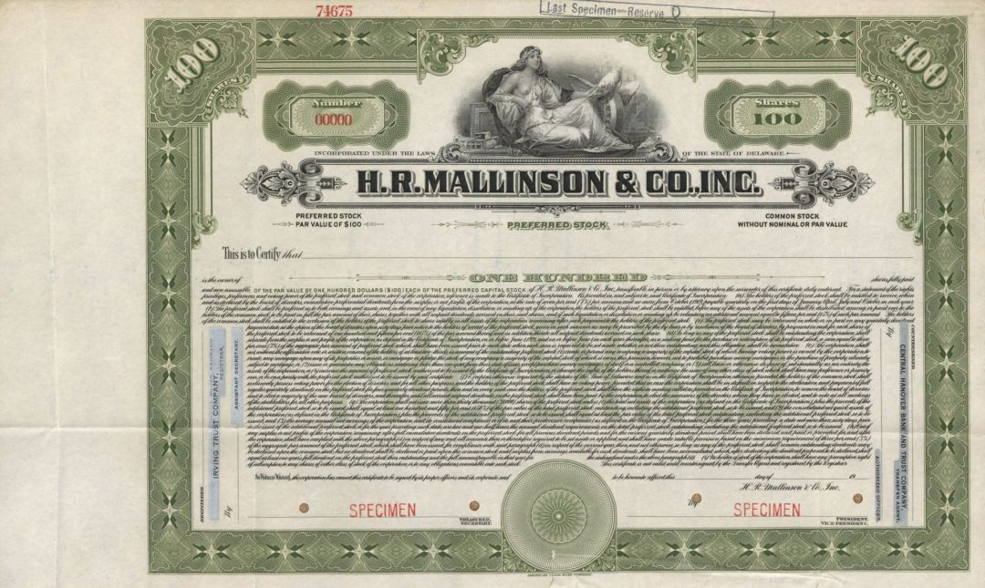 H.R. Mallinson and Co., Inc. - Specimen Stock