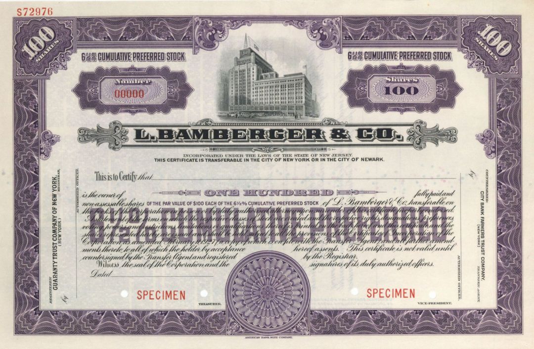 L. Bamberger and Co. - Specimen Stock