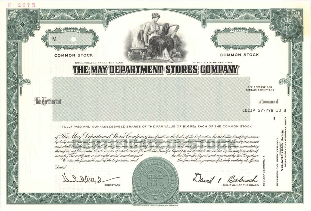 May Department Stores Co. - Specimen Stock Certficate