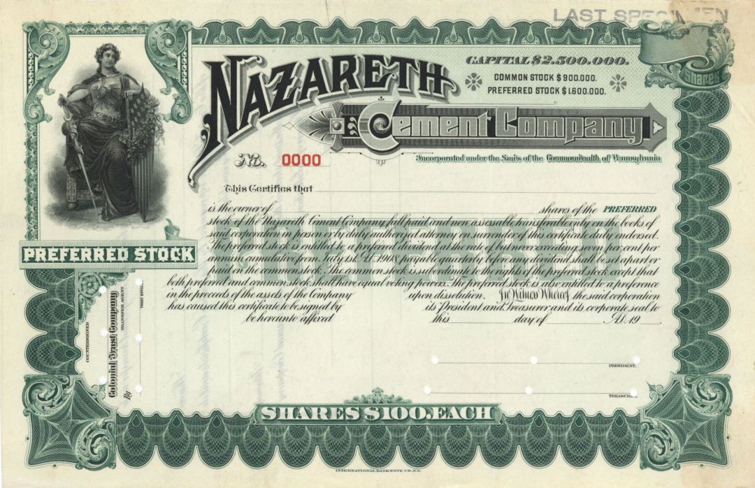 Nazareth Cement Co. - Specimen Stock