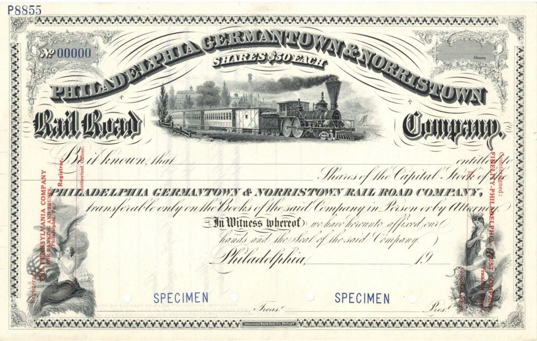 Philadelphia Germantown and Norristown Rail Road Co. - Specimen Stock Certificate