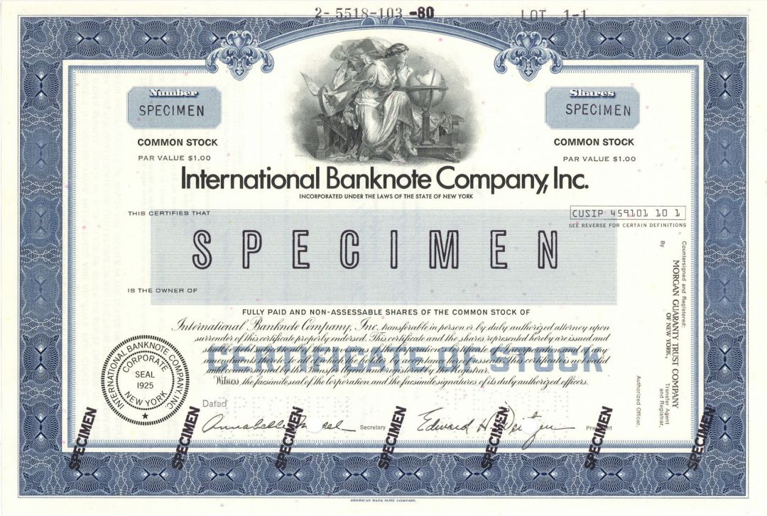 International Banknote Co., Inc. - Specimen Stock Certificate